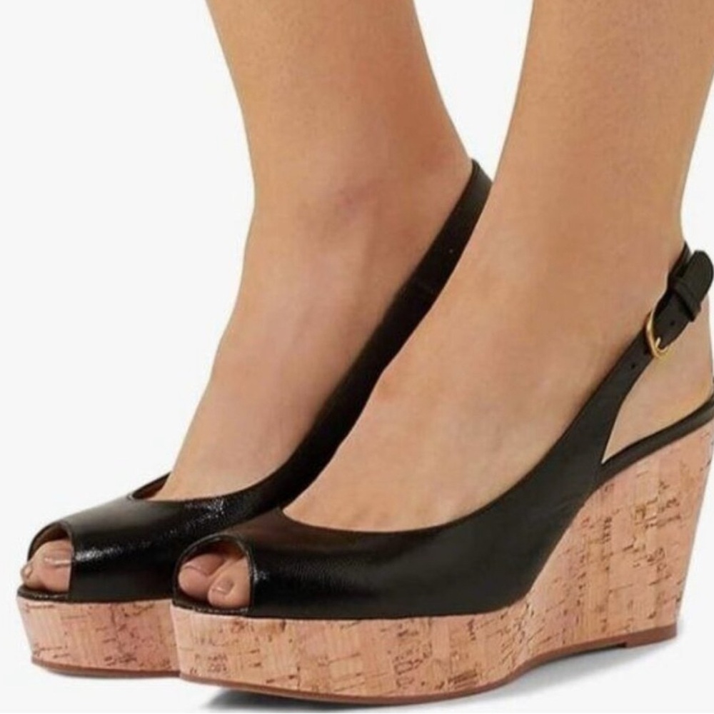 Chinese Laundry Black Cork Wedge Sandals